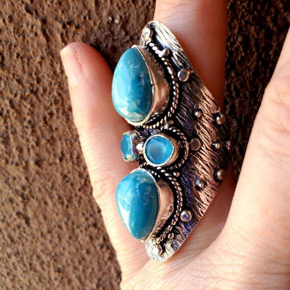 New Mosaic Jasper and Chalcedony 925 Silver Statement Ring. - Picture 11 of 13